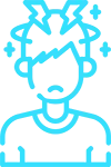 illustration with a person with symbols around their head representing a migraine